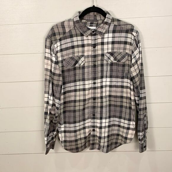 Columbia two-tone gray, button-down flannel plaid men’s size medium casual shirt - Picture 1 of 7